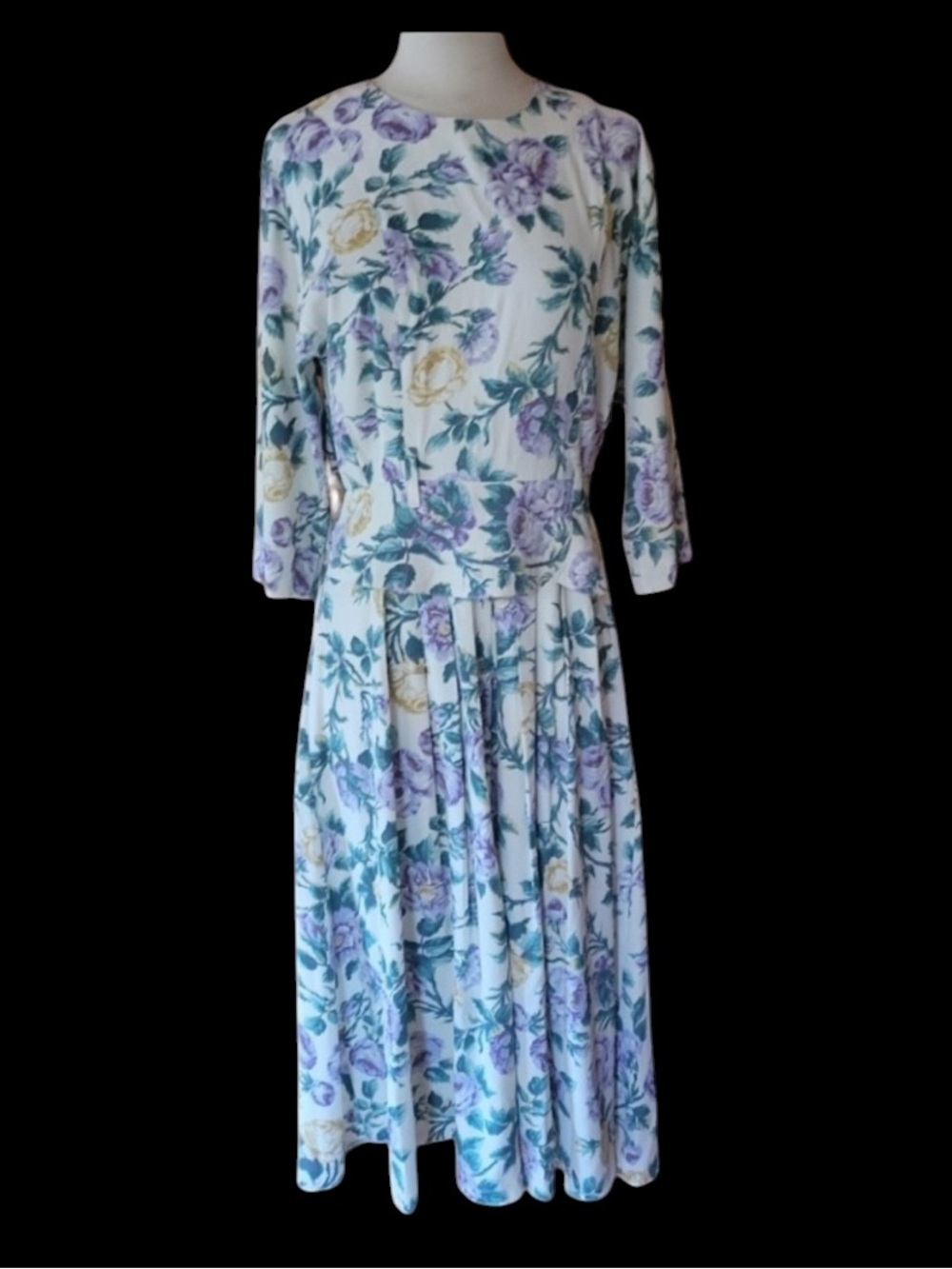 Late‎ 80s/Early 90s does 40s Nina Piccalino Pleated Floral Midi Dress